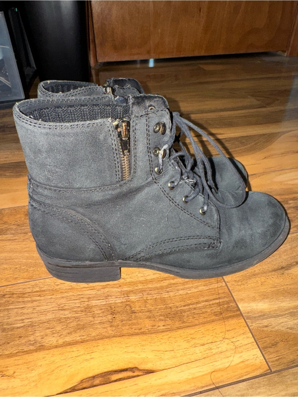 No. 6 Black Suede Lace-Up Ankle Booties with Side Zip